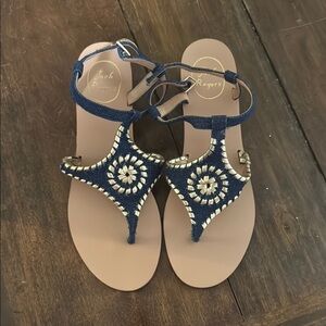 Jack Rogers Blue and Cream Sandals with Medallion Design.  Brand new - worn once